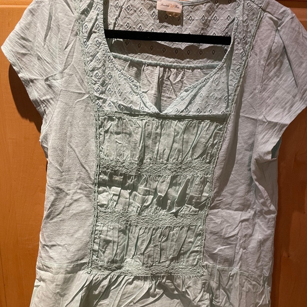 Anthropologie Meadow Rue Aqua Shirt Sz XL